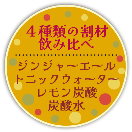 4種類の割材飲み比べ／ジンジャーエール・トニックウォーター・レモン炭酸炭酸水