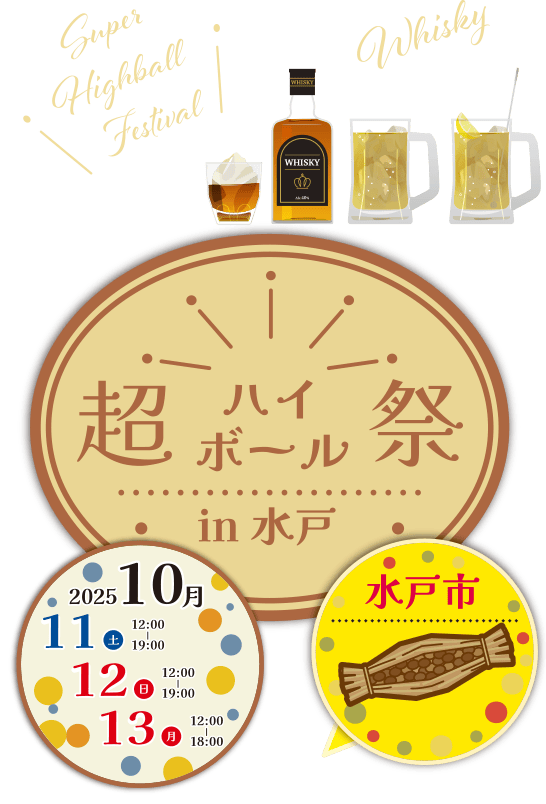 超ハイボール祭 in 水戸｜水戸市｜2025.10.11（土）12:00〜19:00｜2025.10.12（日）12:00〜19:00｜2025.10.13（月）12:00〜18:00